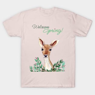 Welcome spring Cute Watercolor deer T-Shirt